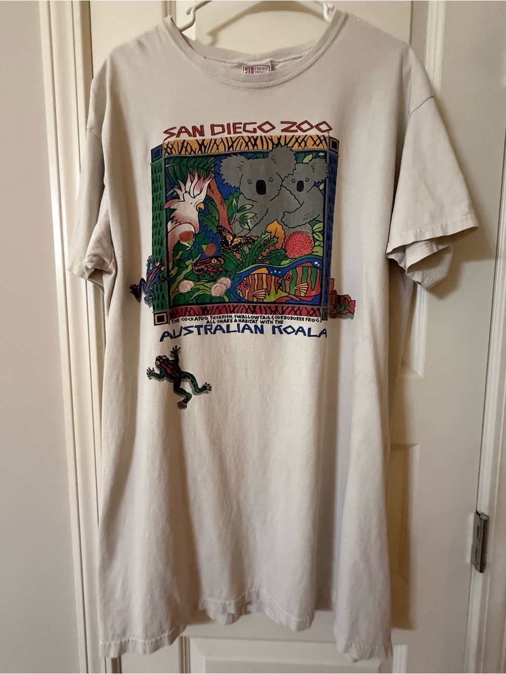 90s San Diego Zoo "Australian Koala" Sleep Shirt Short Sleeve Hanes Her Way OS